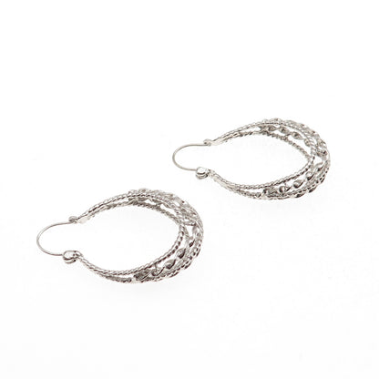 925 Sterling Silver Vintage Twisted Crescent Hoop Dangle Earrings