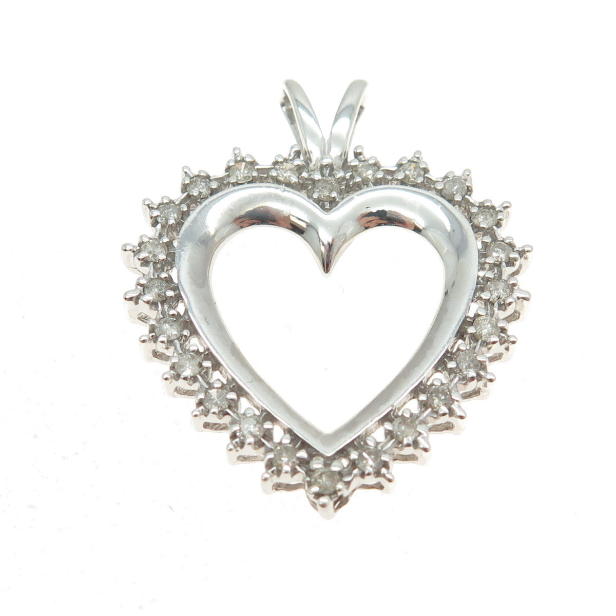 925 Sterling Silver Real Round-Cut Diamond Heart Pendant