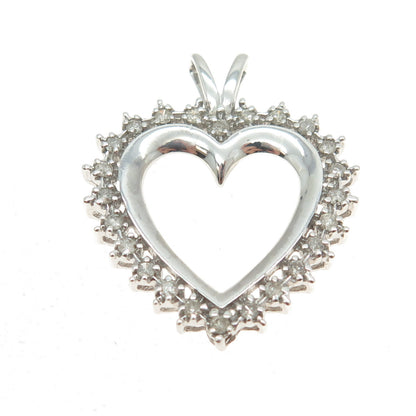 925 Sterling Silver Real Round-Cut Diamond Heart Pendant