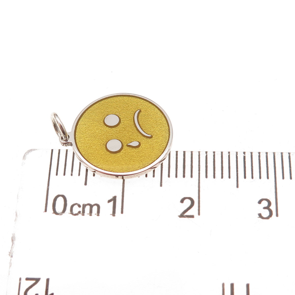 925 Sterling Silver Yellow Enamel Sad Face Emoji Charm Pendant