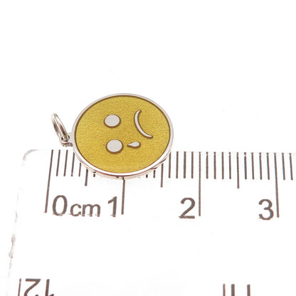 925 Sterling Silver Yellow Enamel Sad Face Emoji Charm Pendant