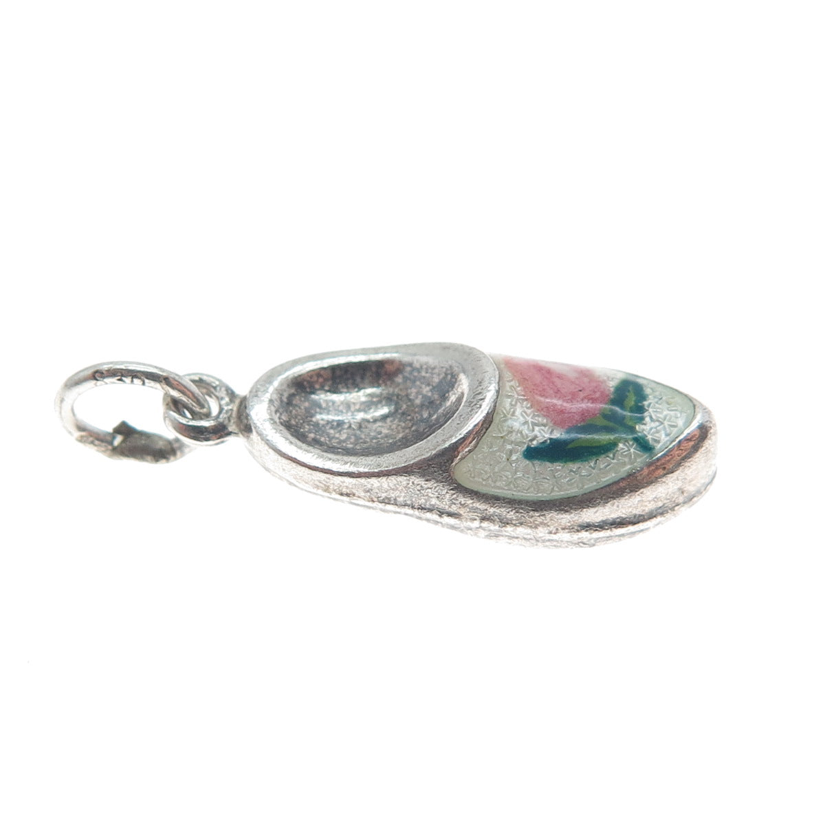 830S Silver Vintage Enamel Dutch Clog Oxidized Mini Charm Pendant