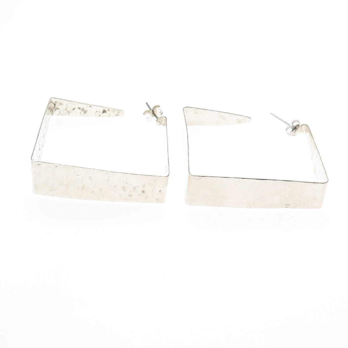 925 Sterling Silver Vintage Mexico Modernist Hammered Square Hoop Earrings