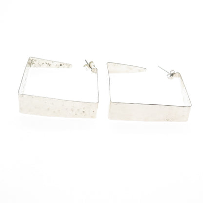 925 Sterling Silver Vintage Mexico Modernist Hammered Square Hoop Earrings