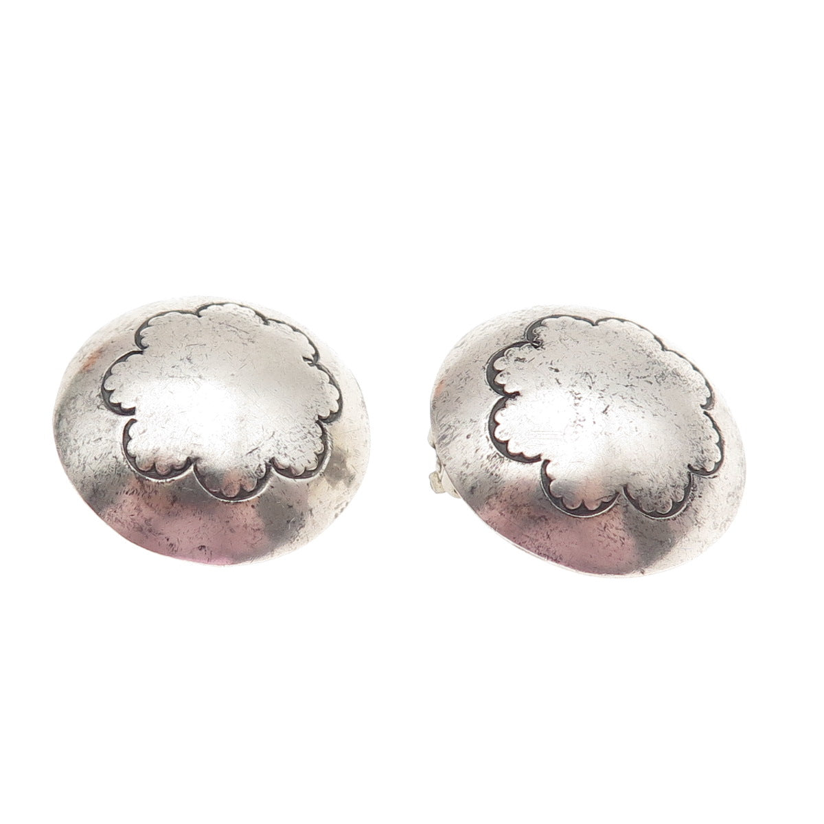 Old Pawn 925 Sterling Silver Vintage Southwestern Concho Tribal Clip On Earrings