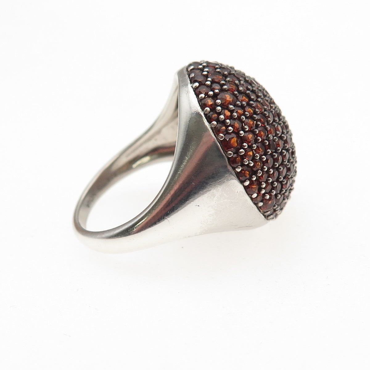 925 Sterling Silver Real Round-Cut Red Garnet Dome Ring Size 7.25