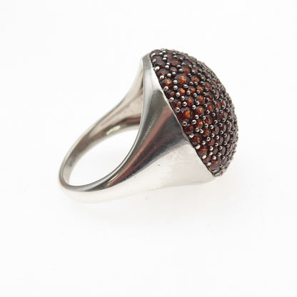 925 Sterling Silver Real Round-Cut Red Garnet Dome Ring Size 7.25