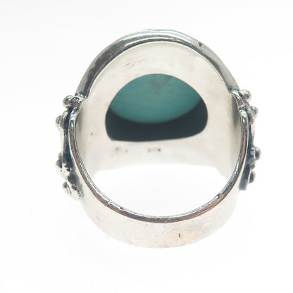 925 Sterling Silver Vintage Real Mountain Turquoise Sun Oxidized Ring Size 10.25