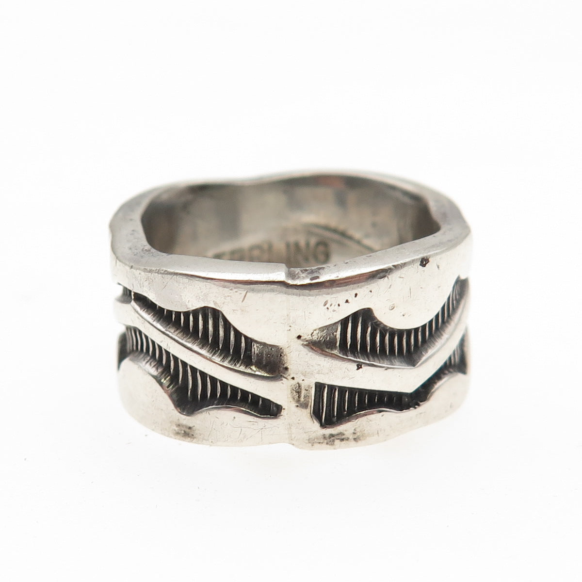 Old Pawn 925 Sterling Silver Vintage Southwestern Oxidized Band Ring Size 8.5