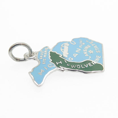 GRIFFITH & SONS 925 Sterling Silver Vintage Enamel Michigan Minimalist Pendant