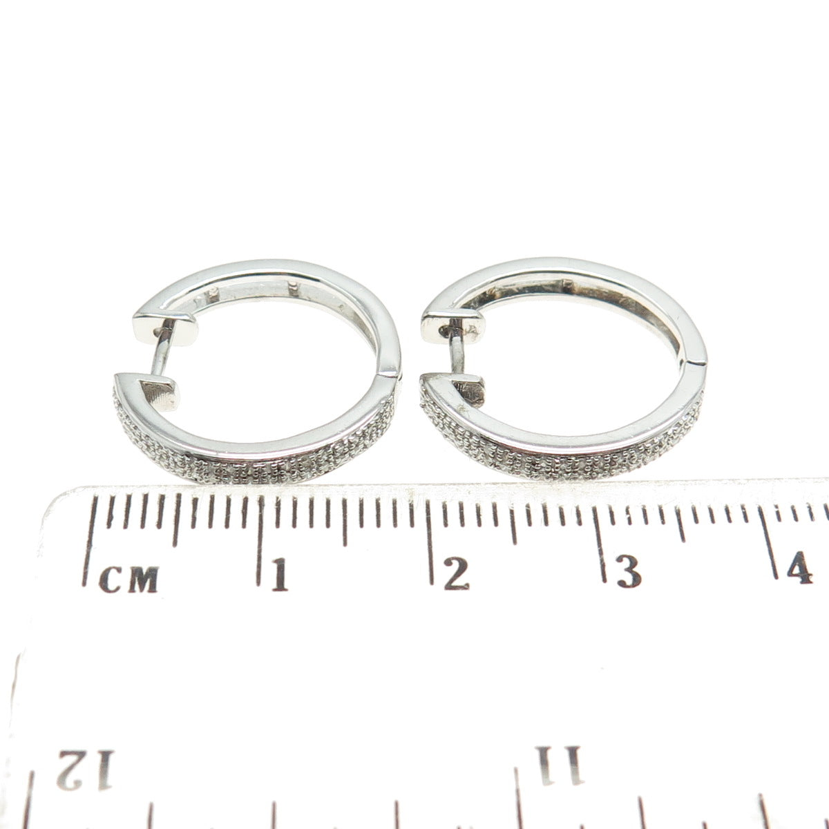 925 Sterling Silver Real Round-Cut Diamond Hoop Earrings