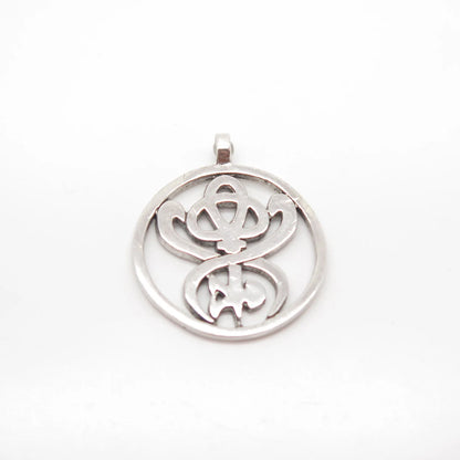 925 Sterling Silver Vintage Abstract Open Round Pendant