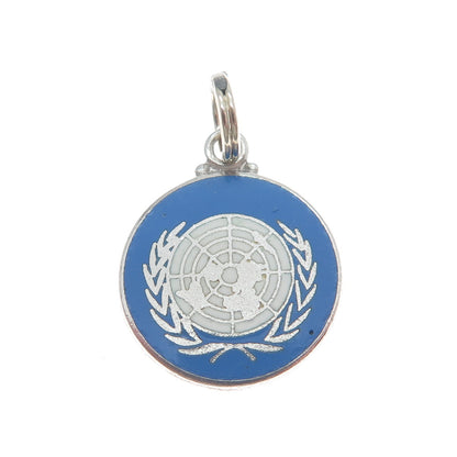 925 Sterling Silver Vintage Enamel United Nations Minimalist Charm Pendant