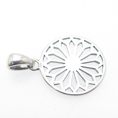 925 Sterling Silver Vintage Floral Round Pendant