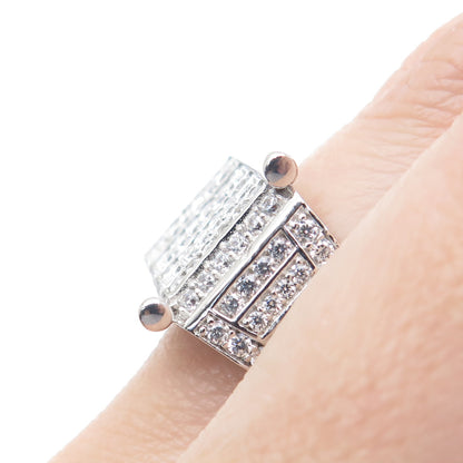 925 Sterling Silver Round-Cut Shaped C Z Sparkle Signet Ring Size 9.5
