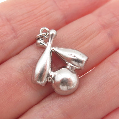 925 Sterling Silver Vintage Bowling Ball & Pins Mini Charm Pendant