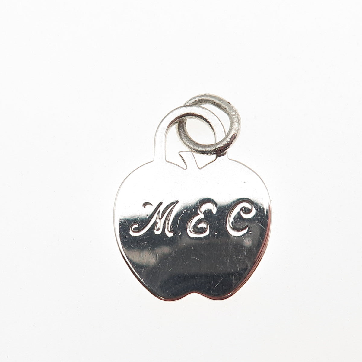 Tiffany & Co. 925 Sterling Silver Vintage Engraved MEC Apple Tag Charm Pendant