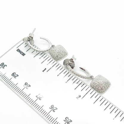 925 Sterling Silver Real White Diamond Half-Hoop Dangling Drop Earrings