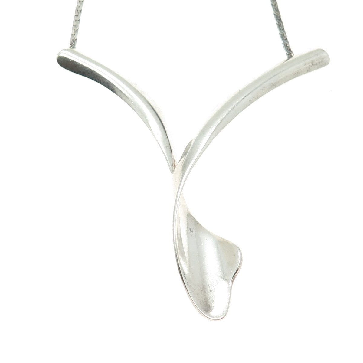 CIANI 925 Sterling Silver Vintage Modernist "V" Chain Necklace 20"