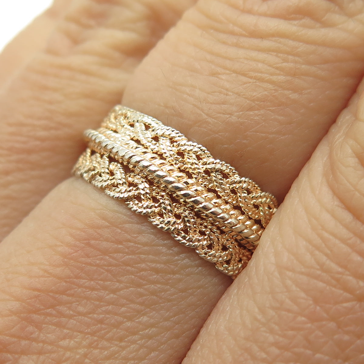 925 Sterling Silver Gold Plated Vintage Braided Band Ring Size 8.25