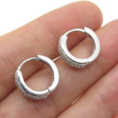 925 Sterling Silver Round-Cut C Z Hoop Earrings