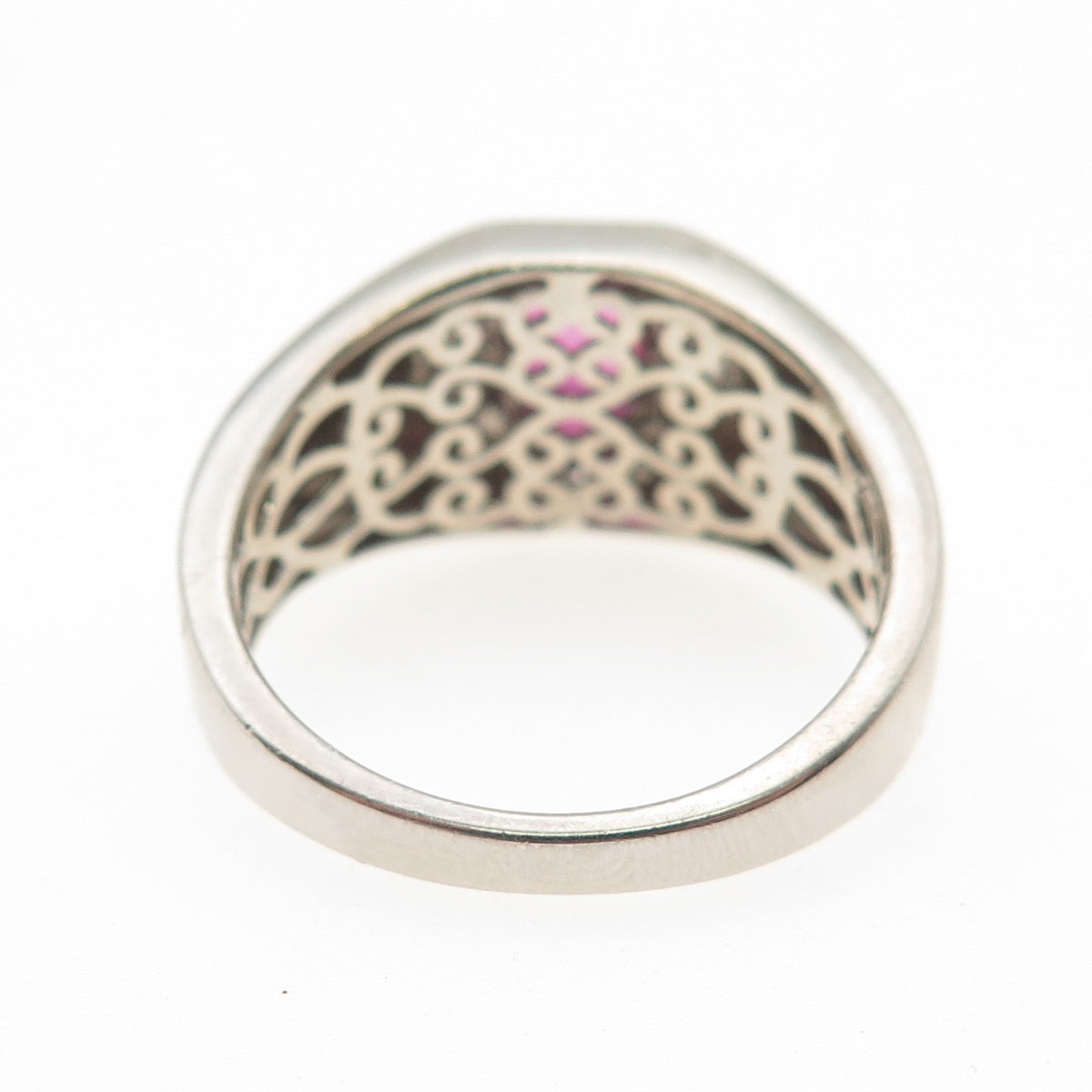 D'JOY 925 Sterling Silver Real Pink Tourmaline & White Topaz Ring Size 10