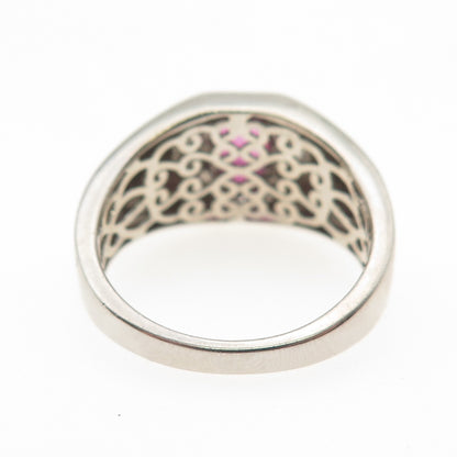 D'JOY 925 Sterling Silver Real Pink Tourmaline & White Topaz Ring Size 10