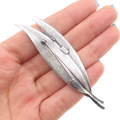 BEAU 925 Sterling Silver Vintage Floral Leaf Oxidized Pin Brooch