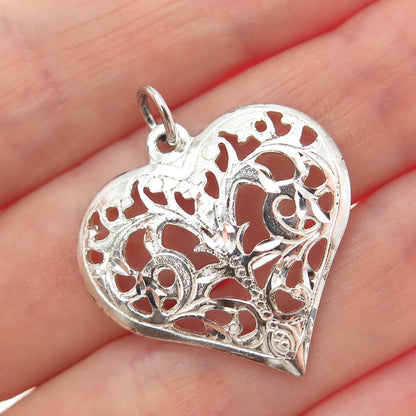 LISA LEE CREATIONS 925 Sterling Silver Vintage Floral Heart Charm Pendant