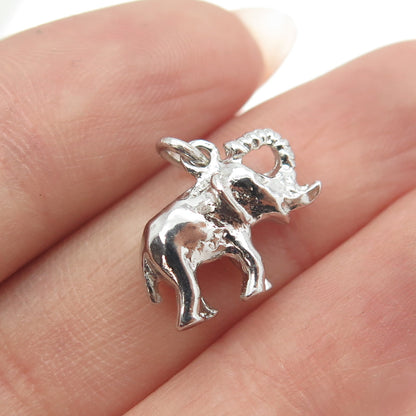 925 Sterling Silver Vintage Elephant Minimalist 3D Charm Pendant