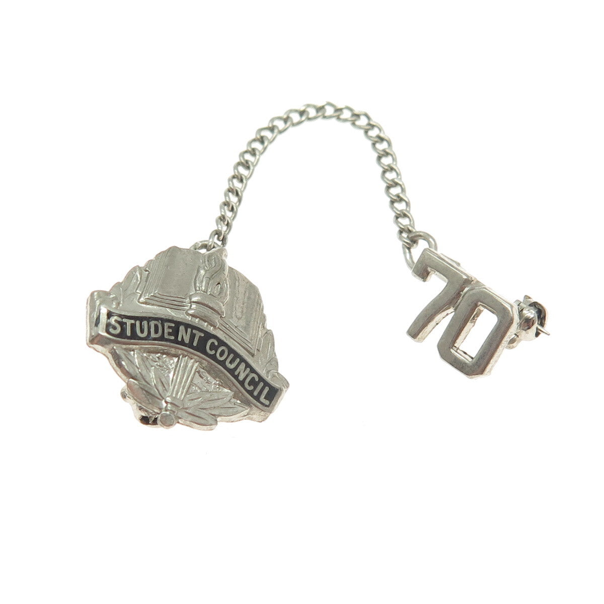 BALE 925 Sterling Silver Vintage 1970 Enamel Student Council Pin Brooch