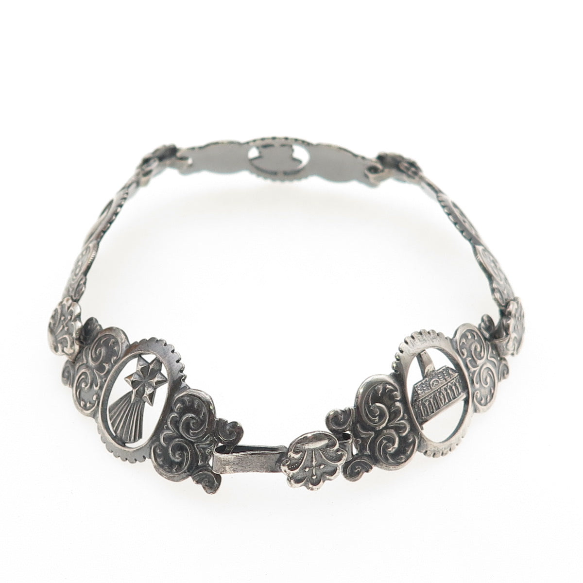 925 Sterling Silver Antique Art Deco Warrior Oxidized Bracelet 7.75"