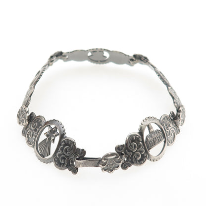 925 Sterling Silver Antique Art Deco Warrior Oxidized Bracelet 7.75"