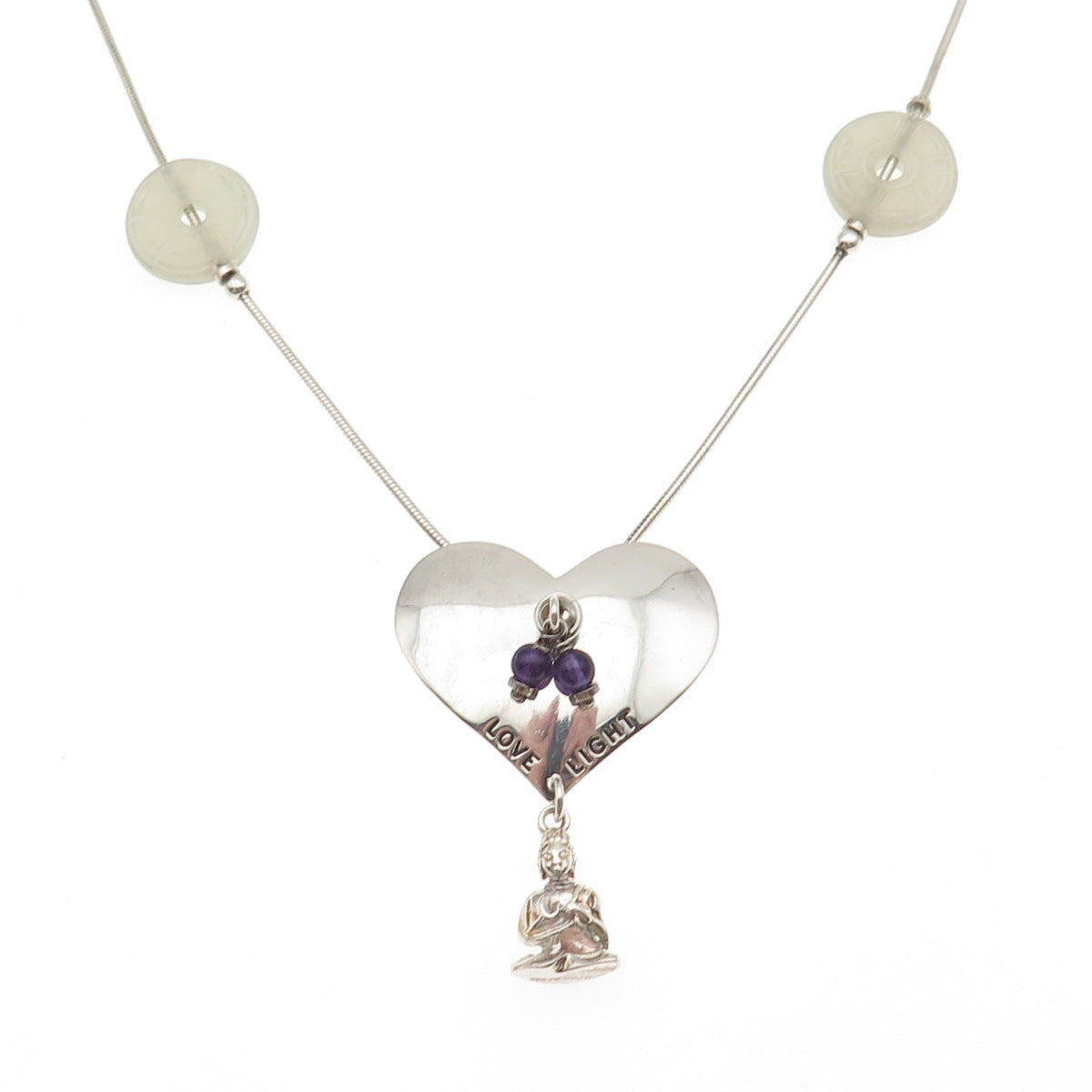 Carole Millelman Sterling Vintage Amethyst & Jade Love Light Buddha Necklace 22"