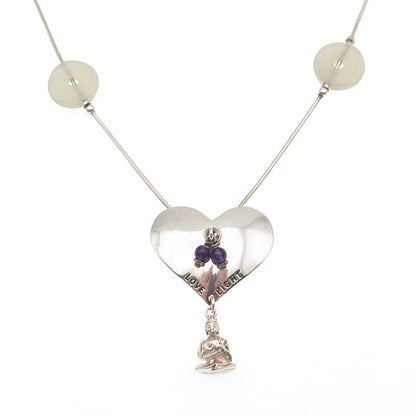 Carole Millelman Sterling Vintage Amethyst & Jade Love Light Buddha Necklace 22"