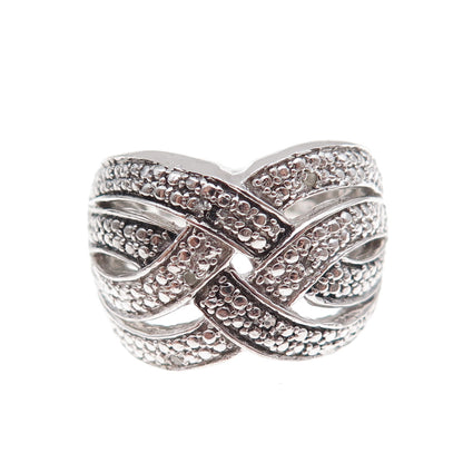Chuck Clemency 925 Sterling Silver Real Round-Cut Diamond Woven Ring Size 8.25