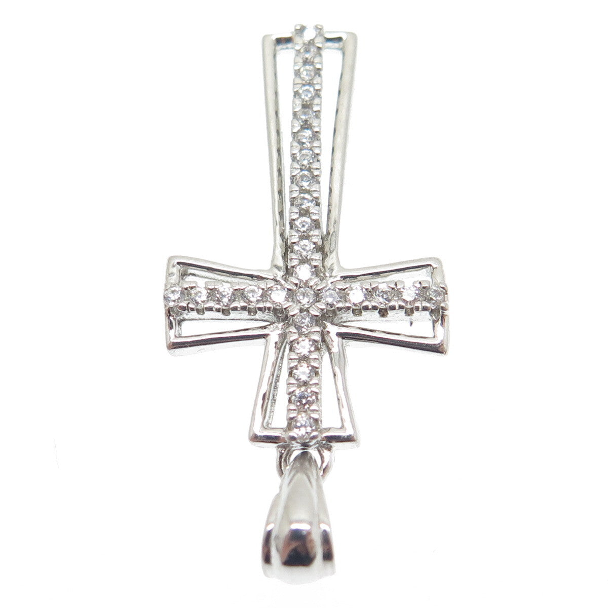 925 Sterling Silver Round-Cut Shaped C Z Cross Pendant