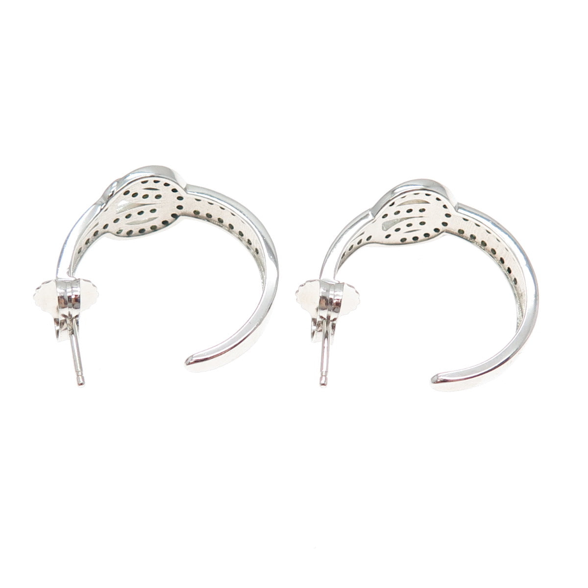 925 Sterling Silver Real Round-Cut Green Diamond Knot Hoop Earrings