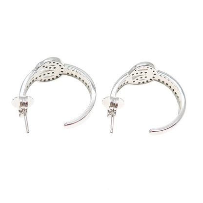 925 Sterling Silver Real Round-Cut Green Diamond Knot Hoop Earrings
