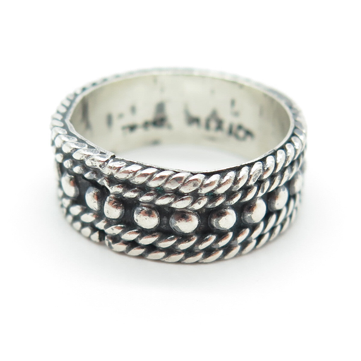 925 Sterling Silver Vintage Mexico Granulated Roped Band Ring Size 8.25