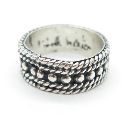 925 Sterling Silver Vintage Mexico Granulated Roped Band Ring Size 8.25