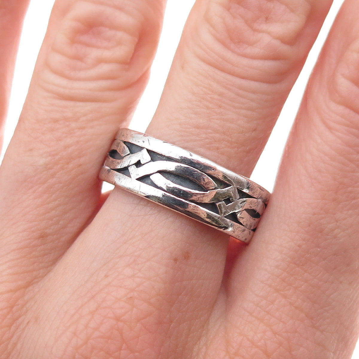Boma 925 Sterling Silver Vintage Woven Oxidized Band Ring Size 10.25