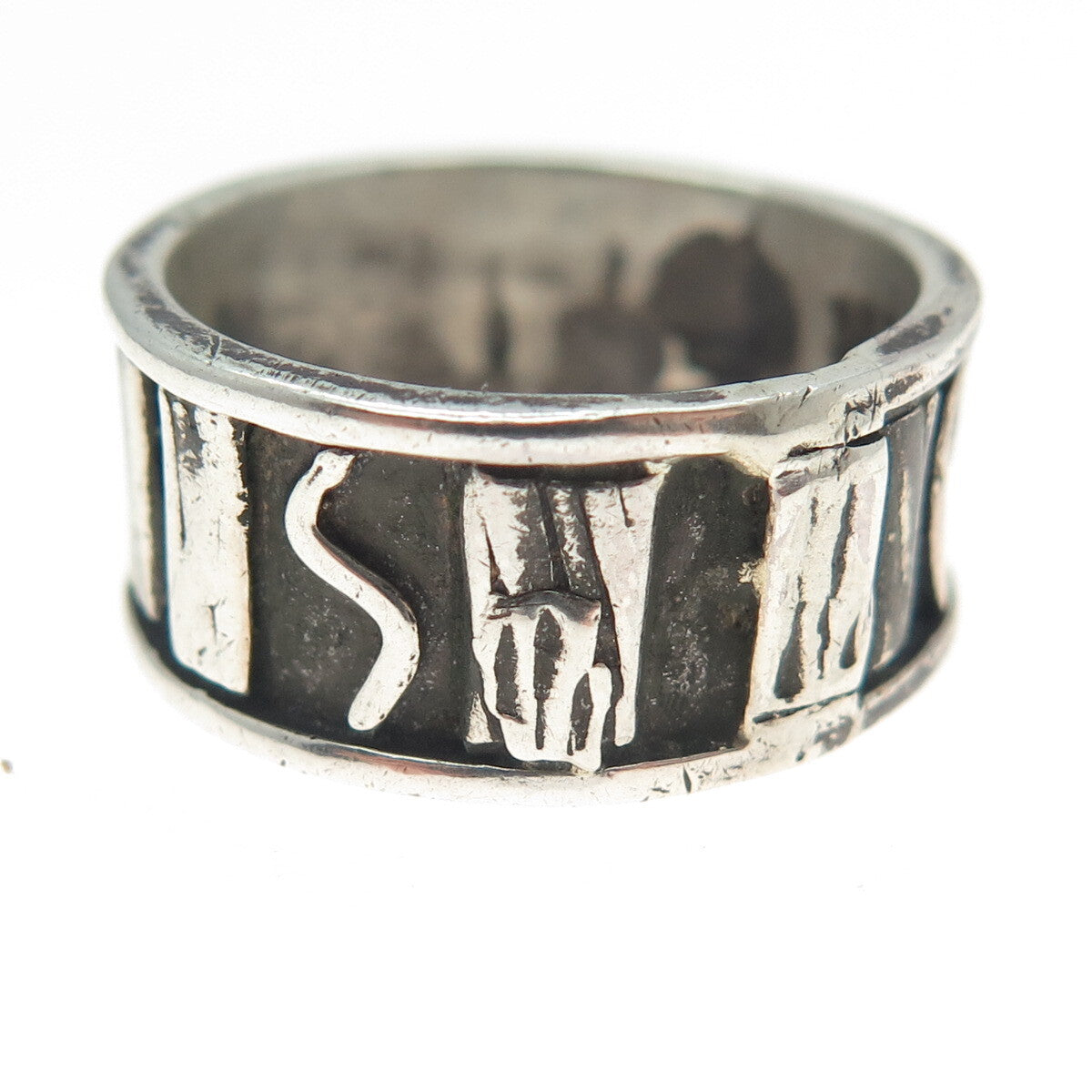 925 Sterling Silver Vintage Modernist Oxidized Band Ring Size 9.5