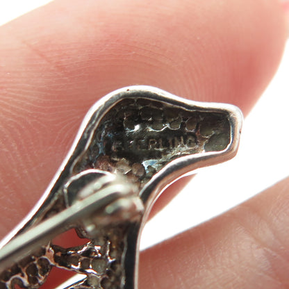 925 Sterling Silver Vintage Ornate Pointer Dog Pin Brooch