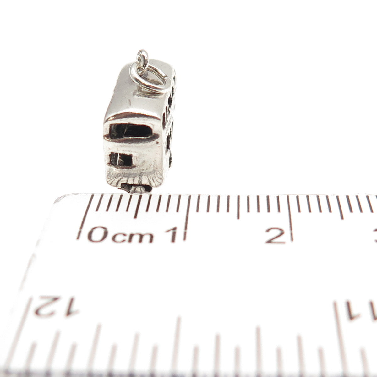 925 Sterling Silver Vintage London Double Decker Bus 3D Mini Open Cham Pendant