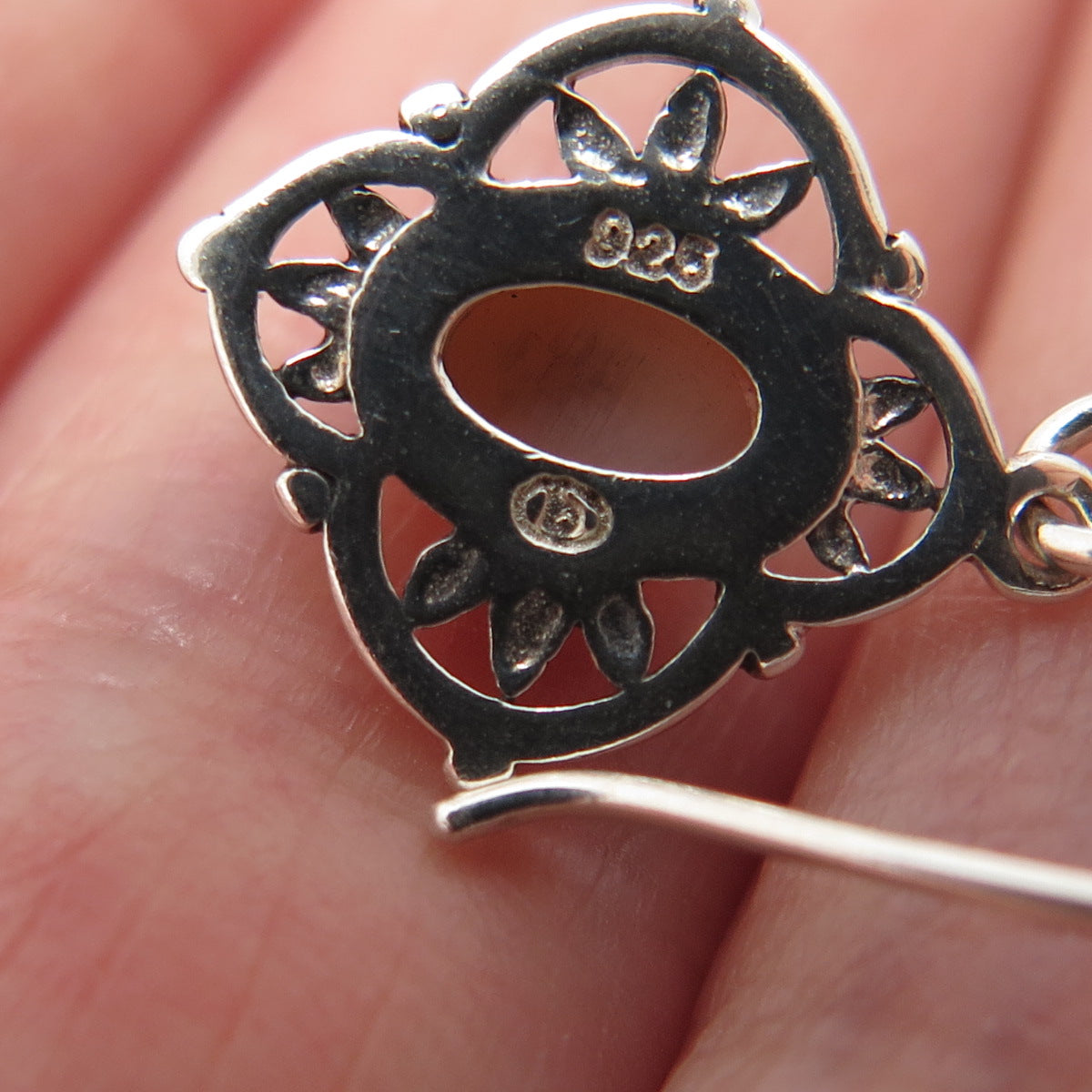 925 Sterling Silver Vintage Real Mother-of-Pearl Flower Dangle Earrings