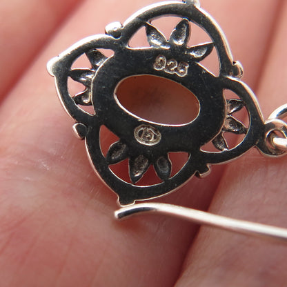 925 Sterling Silver Vintage Real Mother-of-Pearl Flower Dangle Earrings