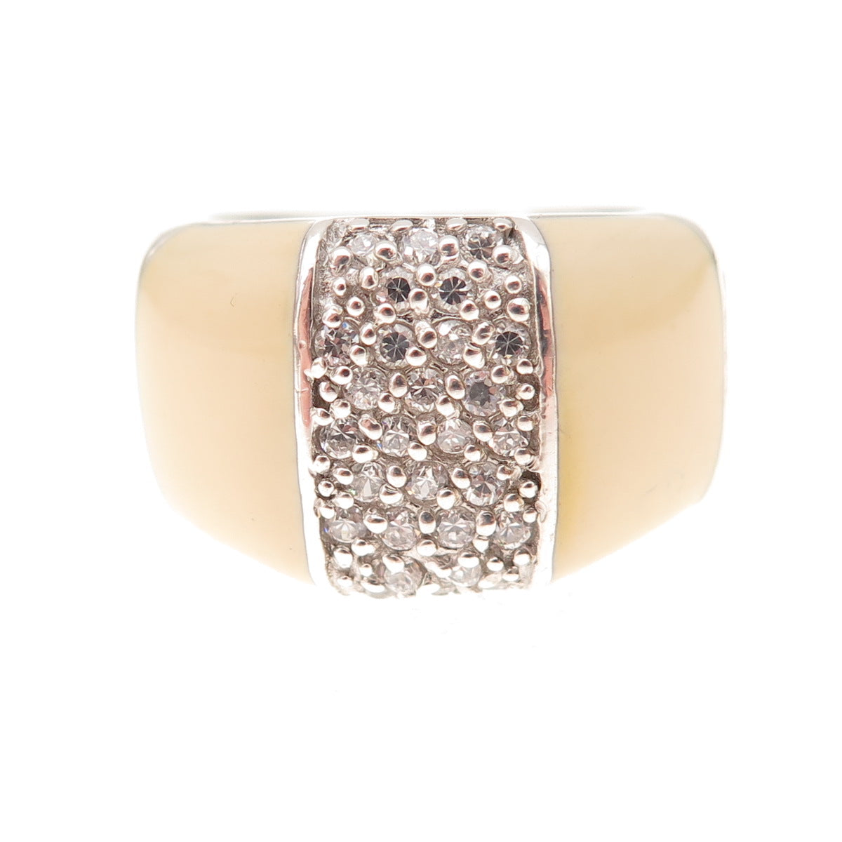 925 Sterling Silver Enamel & Round-Cut C Z Ring Size 7.75
