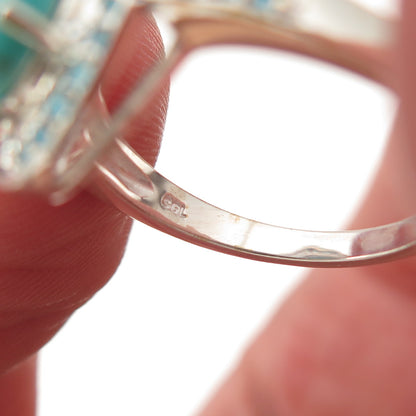 925 Sterling Silver Real Sleeping Beauty Turquoise & Apatite Ring Size 8