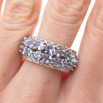 Chuck Clemency 925 Sterling Silver Real Multi-Cut Tanzanite Band Ring Size 8.25